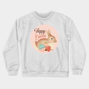 soft pink easter bunny with easter eggs in a vintage design. Crewneck Sweatshirt